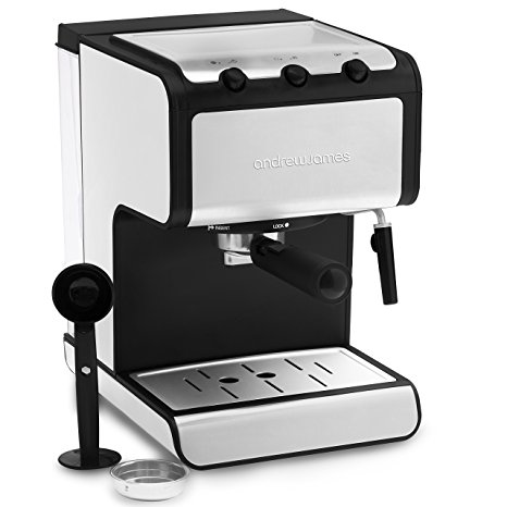 Andrew James Barista Coffee and Espresso Machine with Cup Warmer and Dual Layer Stainless Steel - Milk with Detachable Nozzle - Removable 1.4L Water Tank - 800W