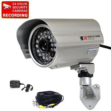 VideoSecu Outdoor Weatherproof Color CCD CCTV Security Camera 420TVL Wide View Angle Lens 28 Infrared IR Leds for Night Vision with Power Supply and Camera Extension Cable 1SS