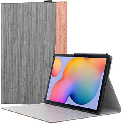 MoKo Case Compatible with Galaxy Tab S6 Lite 2020, Ultra-Slim PU Smart Folding Stand Cover Shell Sleeve Case with Auto-Wake/Sleep Fit Galaxy Tab S6 Lite 10.4 2020 SM-P610/P615 - Gray & Pink Stripe