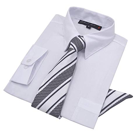 Johnnie Lene Boys Long Sleeve Dress Shirt with Tie and Handkerchief
