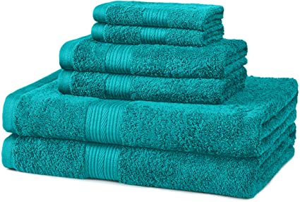 AmazonBasics 6-Piece Fade-Resistant Bath Towel Set - Teal