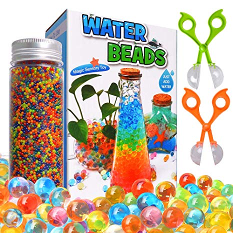 OCATO Water Beads Kits Rainbow Mix 30,000 Beads Growing Balls, Jelly Water Gel Beads for Spa Refill, Kids Sensory Toys, Vases, Plant, Wedding and Home Décor, Updated Package with 2 Scoops
