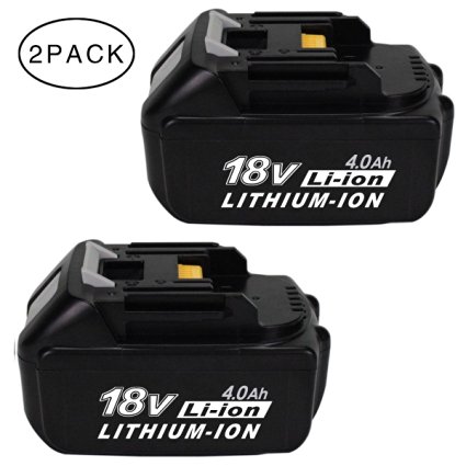 GERIT--2Packs 18V 4.0Ah Li-ion Replacement Battery for Makita Cordless Drill BL1815 LXT-400 BL1830