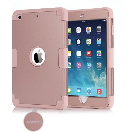 iPad mini Case,iPad mini 2 Case,iPad mini 3 Case,iPad mini Retina Case,BENTOBEN Anti-slip Shock-Absorption Silicone High Impact Resistant Hybrid Three Layer Armor Protective Case Cover Rose gold