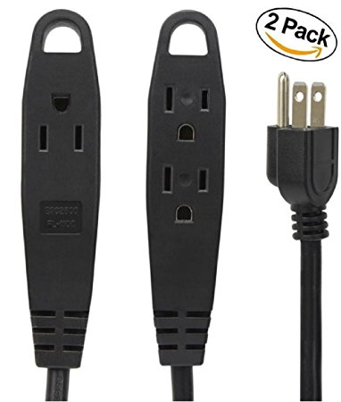 BindMaster 10 Feet Extension Cord / Wire, 3 Prong Grounded, 3 outlets, Heavy Duty, Black {2 Pack}