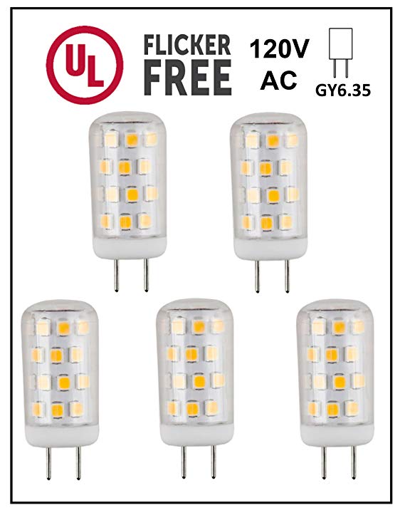 CBconcept UL Listed, JCD 120 Volt GY6.35 LED Light Bulb, 5 Pack, 3 Watt, 330 Lumen, Daylight 5000K, 360 degree Beam Angle, 35W Equivalent, G6.35 GY6.35 Halogen,Xenon,Incandescent Replacement Bulb