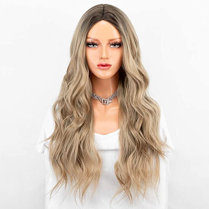 Persephone Synthetic Ombre Blonde Wig for Women Glueless Long Wavy Wig Heat Resistant Hair Replacement Wigs 22 Inch