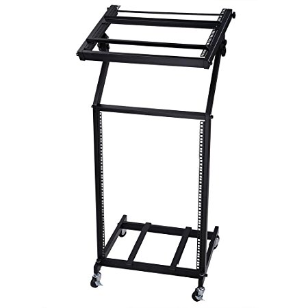 AW Rack Mount DJ Mixer Stand Studio Equipment Adjustable Stage Cart w/ Wheel Music Party Show 16U