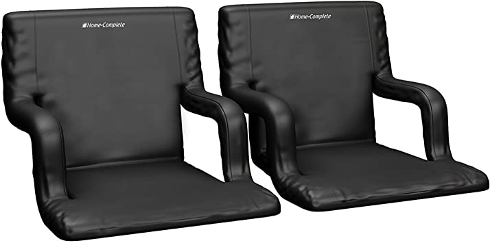 Home-Complete Stadium Seat Chair, 2 Pack- Bleacher Cushions with Padded Back Support, Armrests, 6 Reclining Positions and Portable Carry Straps