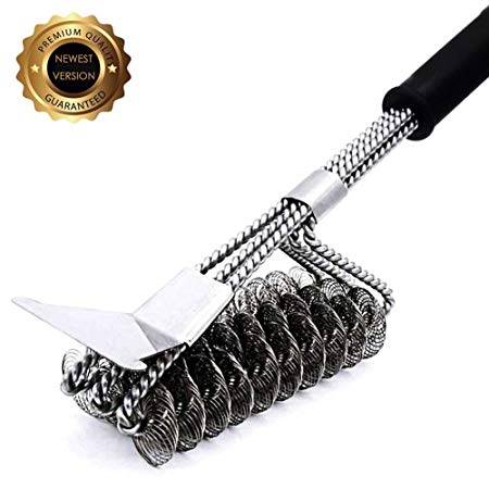BBQ Cleaning Brush, 304 Stainless Steel Triple Head Grill Brush and Scraper, Great for All Grill Types.
