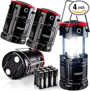 Vont LED Lantern, Camping Lantern [4 Pack] 2X Brighter, Collapsible 360 Illumination with Red Light, Battery Powered/Operated Emergency Light for Hurricanes/Outages, Camping Lights/Lamp Flashlights