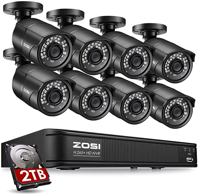 ZOSI H.265  5MP PoE Home Security Camera System, 8 Channel PoE NVR Recorder with 2TB HDD for 24/7 Recording, 8X 5MP Weatherproof IP PoE Cameras Outdoor Indoor,120ft Night Vision, Remote Access