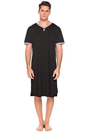 Pagacat Men's Big & Tall Henley Nightshirt Short Sleeve Contrast Color Loose Sleepshirt M-XXL