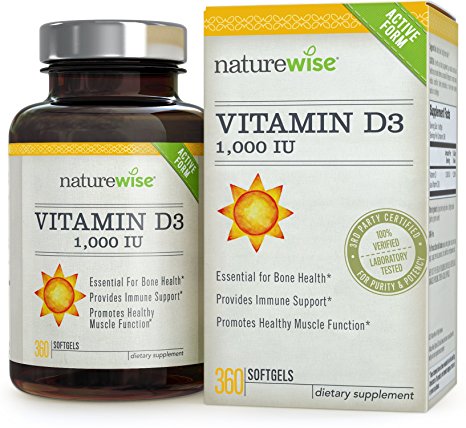 NatureWise Vitamin D3 1,000 IU for Healthy Muscle Function, Bone Health and Immune Support, Gluten Free & Non-GMO in Cold-Pressed Organic Olive Oil,1-year supply, 360 count (1000IU)