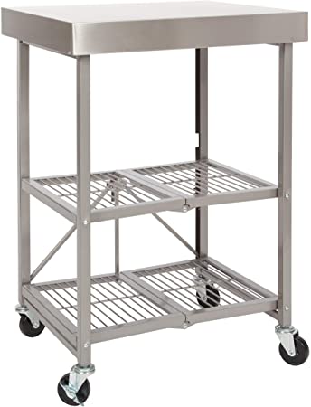 Origami Folding Kitchen Cart on Wheels | for Chefs Outdoor Coffee Wine and Food, Microwave Cart, Kitchen Island on Wheels, Rolling Cart, Kitchen Appliance & Utility Cart, Commercial-Grade Metal