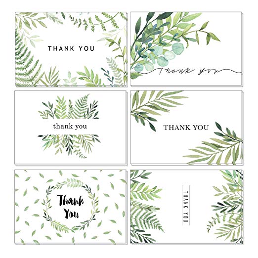 Thank You Cards, Baby and Bridal Shower Thank-You Cards, 4x6 Thank You Cards, Bulk Thank You Cards Wedding, Blank on the Inside, Watercolor Foliage Thank You Notes - 36 Pack, Envelopes Included