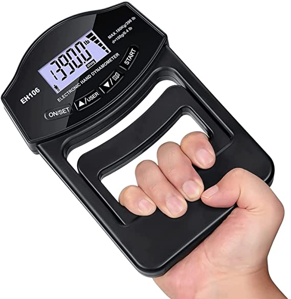Grip Strength Tester, 396Lbs Digital Hand Dynamometer Grip Strength Meter USB Rechargeable Bright LCD Screen Hand Grip Dynamometer for Sport, Home, School, Clinic Use