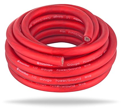 InstallGear 1/0 Gauge Ga Awg Red 25ft Power/Ground Cable True Spec and Soft Touch Wire