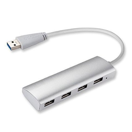 Top-Longer Premium 4 Port Aluminum USB 3.0 Hub for MacBook, MacBook Pro, MacBook Air, Mac Mini, iMac,or any PC(Silver)