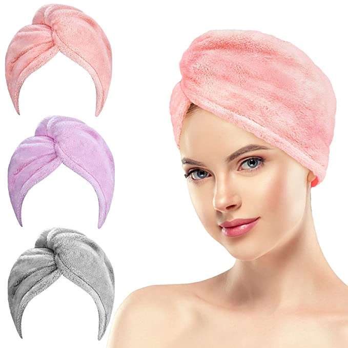 AIMIKE Microfiber Hair Towel, 3 Pack Hair Turbans for Wet Hair, Anti Frizz Hair Towel Wrap for Women, Fast Drying Microfiber Towels for Curly Hair, Super Absorbent Hair Drying Cap for Long Thick Hair