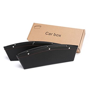 Car Seat Storage Box Car Seat Pocket Organizer Seat Console Gap Filler Catch Caddy Catcher 2 Pack (Black)