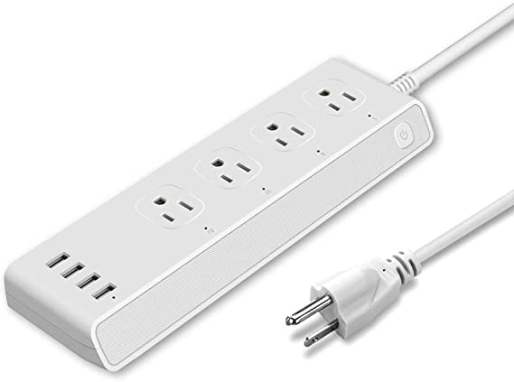 MXQ Smart Power Strip with 4 Smart Plugs and 4 USB Ports, 5ft Extension Cord Smart Plug Surge Protector Work with Alexa Google Home Echo IFTTT, 2.4GHz Remote Control WiFi Outlets with Timer Function