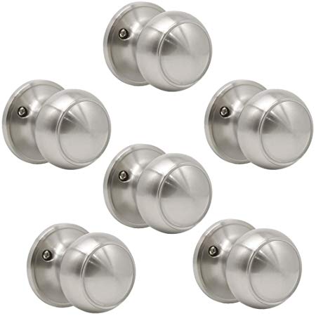 6 Pack Probrico Round Interior Door Knob Door Handle Lock Half Dummy Keyless Door knobs Satin Nickel