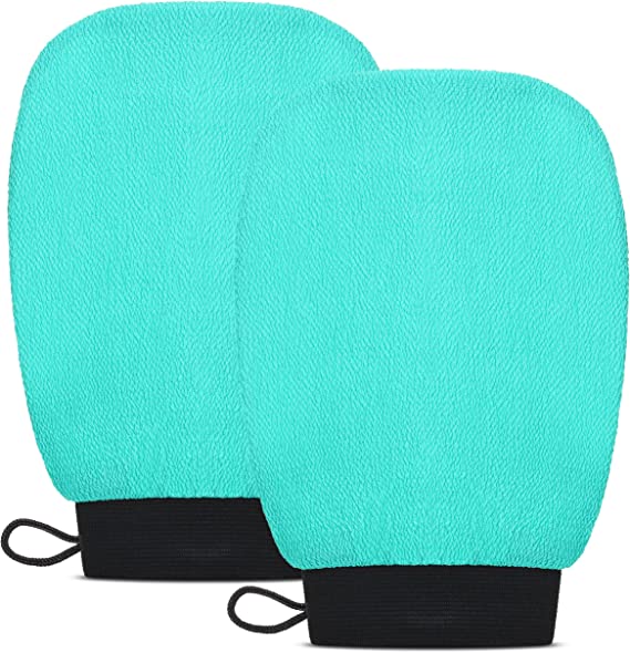 Valitic Exfoliating Glove for Body Scrub - Body Scrubber Exfoliator Mitt for Use at Shower or Bath - Exfoliating Body & Face Dead Skin Remover - Korean Style Exfoliating Women & Men Washcloth - Pair Turquoise