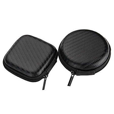 Headphone Case, Pretid Portable PU Leather Carrying Hard Case for Headphone Earbud MP3, Black, Set of 2 (Black-3)