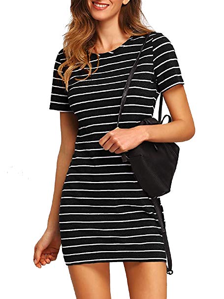 Floerns Women's Causal Short Sleeve Striped Bodycon T-Shirt Dress
