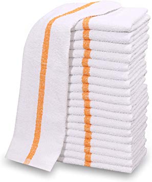 60 PC New 100% Cotton White Restaurant Bar Mops Kitchen Towels 28oz (5 Dozen) (60, Gold Stripe)