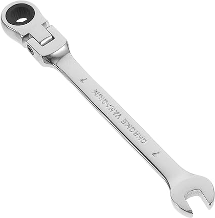 VOSAREA 7mm Dual Heads Ratchet 180 Degree Flexible Pivoting Head Adjustable Combination Dicephalous Wrench Spanner (Silver)