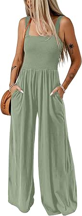 Dokotoo Women's Casual Loose Overalls Jumpsuits One Piece Sleeveless Wide Leg Long Pant Rompers With Pockets