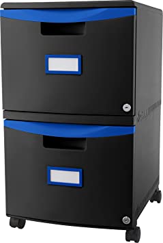 Storex Plastic Two-Drawer File Cabinet – Locking Document Organizer with Casters for Home and Office, Black, 1-Pack (61314C01C)