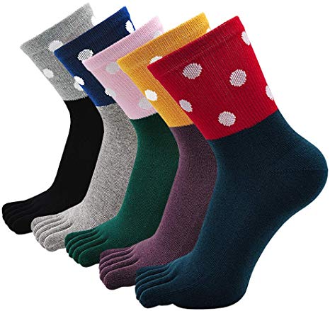 Women's Toe Sock Cute Striped Cotton Five Finger Ankle Sock Athletic Running Toe Socks for Girls (4/5 Pairs)