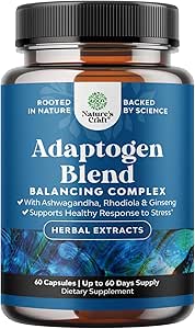 Herbal Adaptogen Mood Support Supplement - Calming Adaptogens Supplement for Stress & Cortisol Management with Ashwagandha Rhodiola Rosea & Maca Root - Vegan Non GMO & Daytime Friendly - 60ct