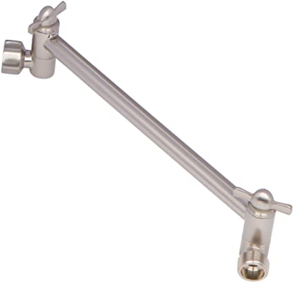 Adjustable Shower Head Extension Arm - 10 Inch Brass Shower Arm Extender Hardware - Brushed Nickel