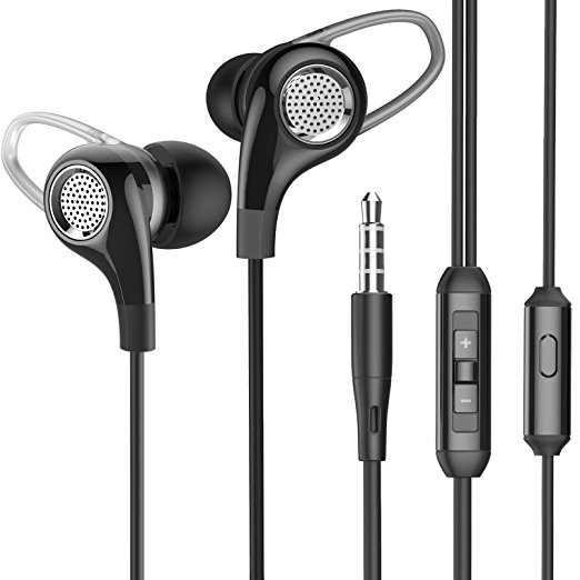 BYZ In ear Headphones wired earphones Bass Stereo Sports Earbuds Noise cancelling Headsets with Microphone Button Control Volume control For iPhone iPad iPod Android Smartphones Mp3 Player Etc (Black)