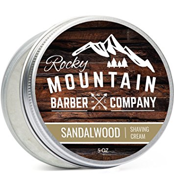 Shaving Cream for Men – With Natural Sandalwood Essential Oil – Hydrating, Anti-inflammatory Rich & Thick Lather for Sensitive Skin & All Skin Types by Rocky Mountain Barber Company – 5 Ounce