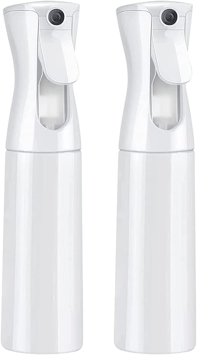 2 Packs Hair Spray Bottle -10.5ounce/300ml Empty Continuous Water Ultra Fine Mister Sprayer Propellant Free for Cleaning, Hairstyling, Skin Care & Plant Spraying, White