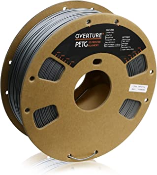 OVERTURE PETG 3D Printer Filament 1.75mm, 1kg Filament (2.2lbs), Dimensional Accuracy 99% Probability +/- 0.03mm, Fit Most FDM Printers (Space Gray)