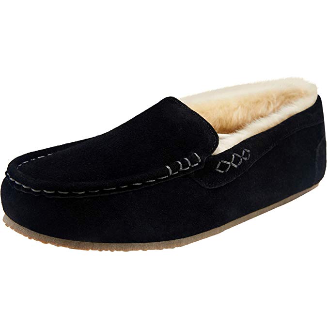 VEPOSE Women's Moccasins Slippers Leather Suede Casual Fur Lining Loafers Flats Shoes