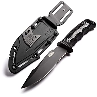 SOG SEAL Strike Fixed Blade SS1003-CP - Black TiNi 4.9" AUS-8 Blade, GRN & Stainless Steel Handle, Hard Molded Deluxe Sheath