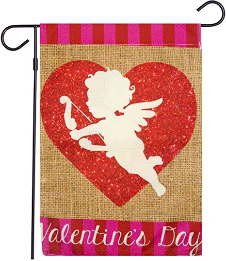 Deloky Valentine's Day Garden Flag-12.5 x 18 Inch Double-Sided Printed Love Heart Yard Burlap Banner for Home & Outdoor Decoration
