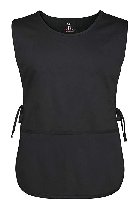 Black Salon Sleeveless Cobbler Apron – With Pockets and Adjustable Side Ties, 100% Cotton, Full Front and Back Coverage - Unisex Smock For Hair Stylists, Servers and Home – Plus, 31”