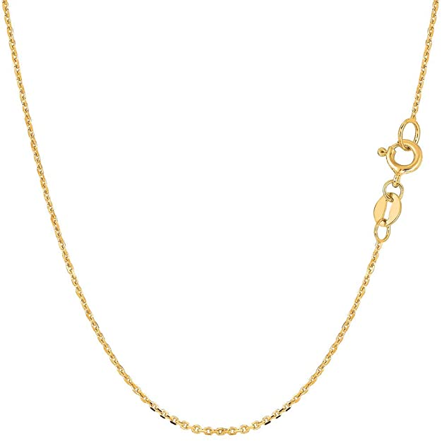 14k SOLID Yellow or White or Rose/Pink Gold 1.1mm Shiny Diamond Cut Cable Link Chain Necklace for Pendants and Charms with Spring-Ring Clasp (13", 16",17" 18", 20" or 24 inch)