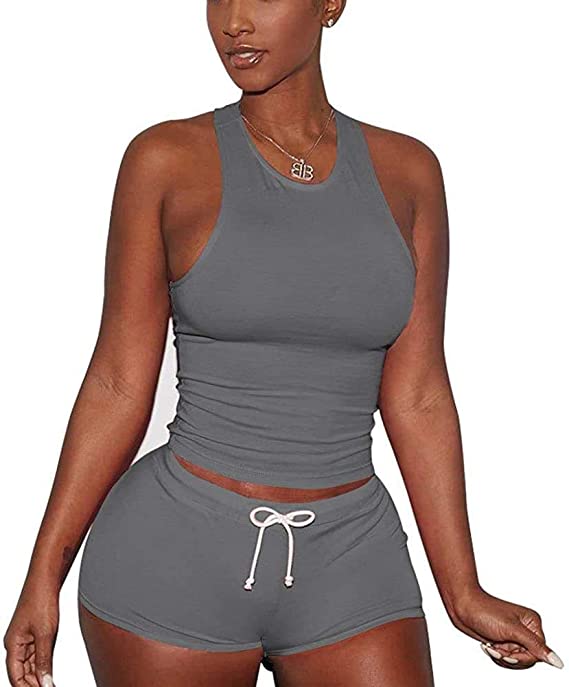 Womens 2 Piece Sports Short Set Lightweight Jogger Outfits Sexy Crop Top Athletic Shorts Tracksuit Activewear