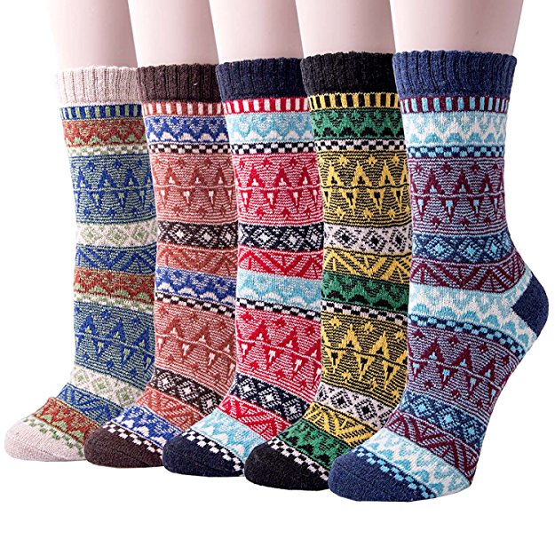 5 Pairs Womens Thick Knit Warm Casual Wool Crew Winter Socks