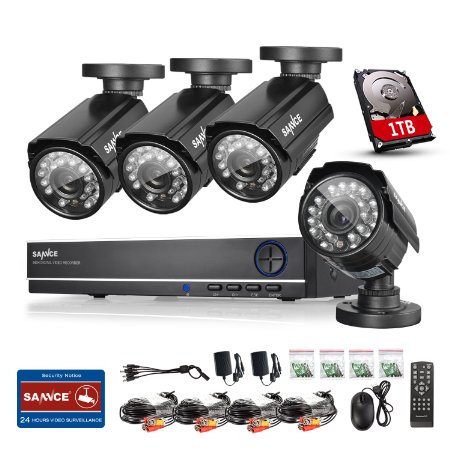 Sannce 8CH Full 960H Security DVR & 1TB Hard Drive Home Security System   4 HD CCTV Bullet Cameras, 800TVL High Resolution IP66 Weatherproof, Day/Night IR-Cut Built-in