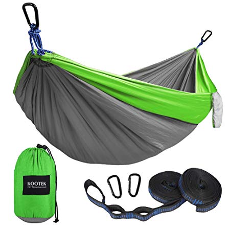 Kootek Camping Hammock Portable Indoor Outdoor Tree Hammock with 2 Adjustable Hanging Straps, Lightweight Nylon Parachute Hammocks for Backpacking, Travel, Beach, Backyard, Hiking